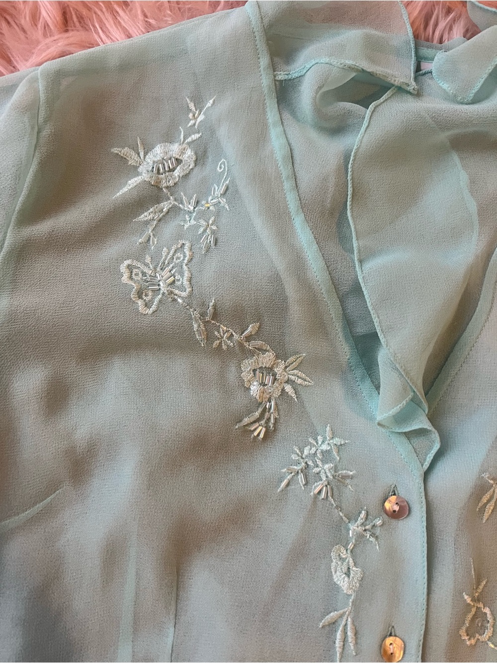 Sheer Embroidered Beaded Fairy Tie-Sleeve Blouse - Picture 6 of 11